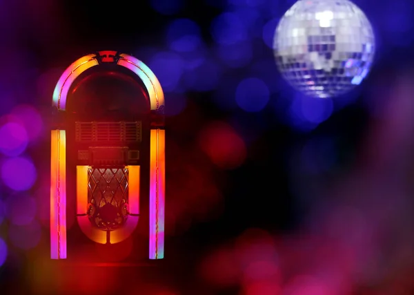 Jukebox in Bar with Disco Ball and Bokeh — стокове фото