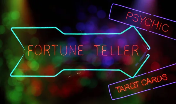 Fortune Teller Signe Avec Flèche Fond Bokeh Coloré — Photo