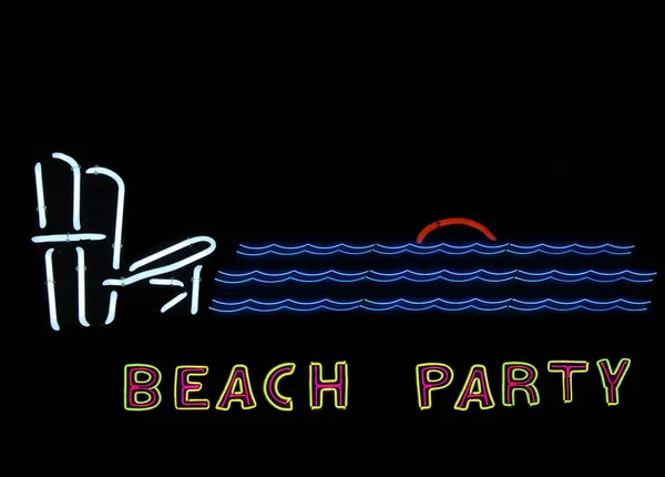 Foto Compuesta Vintage Neon Signs Beach Party — Foto de Stock