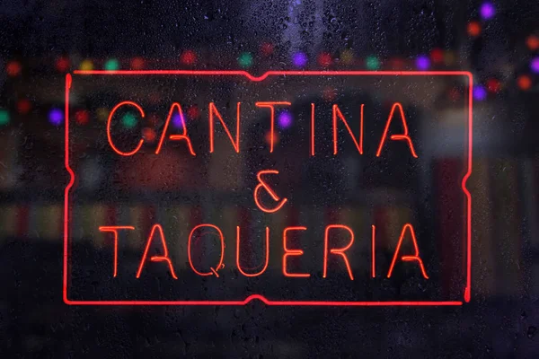 Cantina Taqueria Registran Ventana Lluvia Señal Bar Restaurante Español —  Fotos de Stock