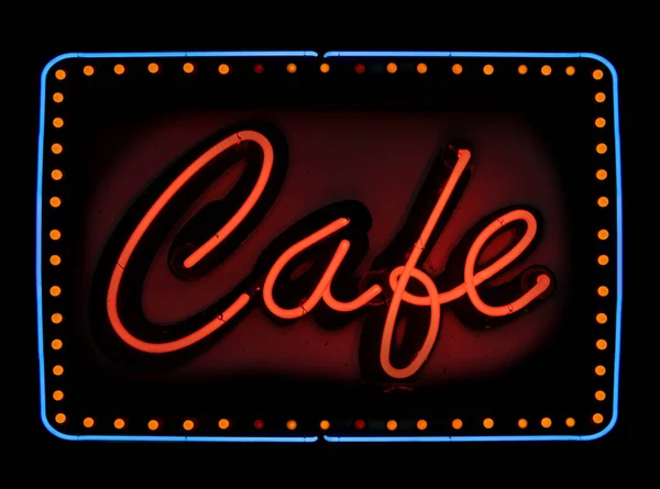 Vintage Neon Cafe Sign on Small Town Restaurant Wall