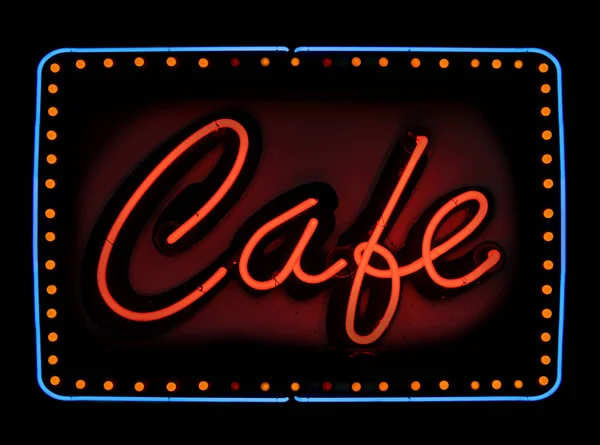 Küçük Şehir Restoranı Duvarında Vintage Neon Cafe Tabelası