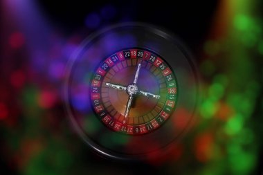 Renkli Bokeh PArty Işıkları Rulet Tekerleği ile Kumarhane Oyunları