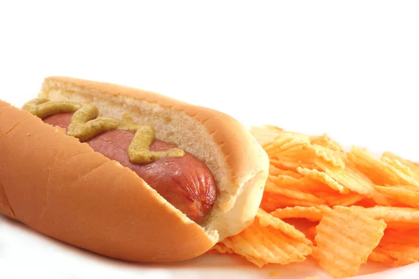 Hot Dog Con Senape Patatine Fritte — Foto Stock