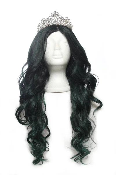 Preto Verde Longo Ondulado Wig Manequim Cabeça Com Tiara — Fotografia de Stock