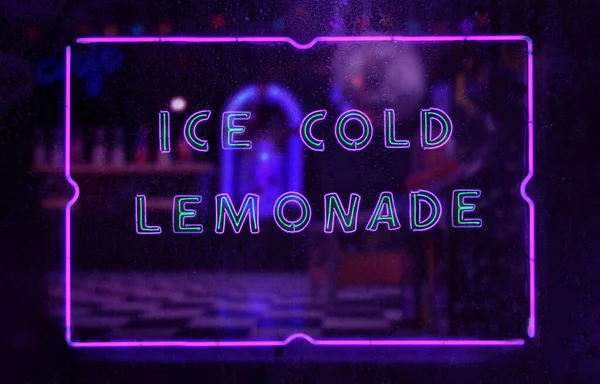 Ice Cold Lemonade Sign Rainy Window — стоковое фото