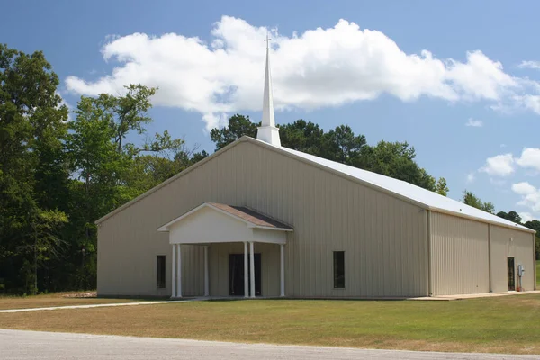 Small Metal Church Rural Texas Blue Cloudy Sky — 图库照片