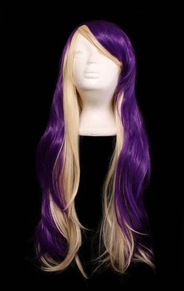 Long Purple Blond Wig Black Background — Stock Photo, Image