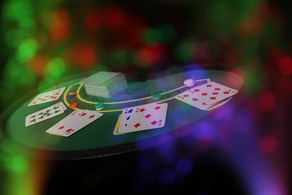 Jeux Casino Avec Bokeh Blackjack Coloré — Photo