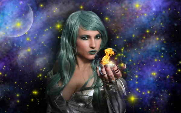 Psychic Blue Hair Crystal Ball — Stock Photo, Image