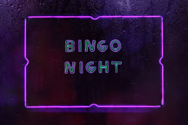 Vintage Neon Bingo Night Log Rainy Window — Stockfoto