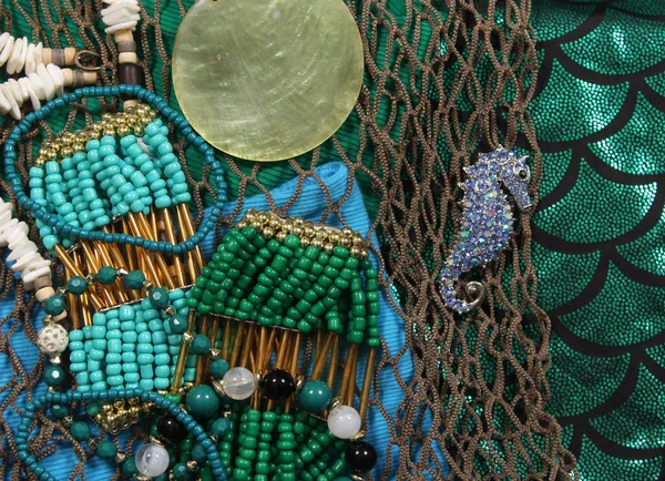 Moda Sereia Com Jóias Rede Pesca — Fotografia de Stock