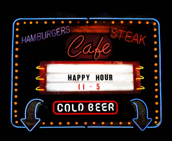 Neon Cafe Sign Small Town Restaurant — Stock Photo, Image