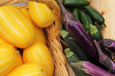 Patlıcanlı Kore kavunları ve Jalapeno Biberleri Sığ DOF