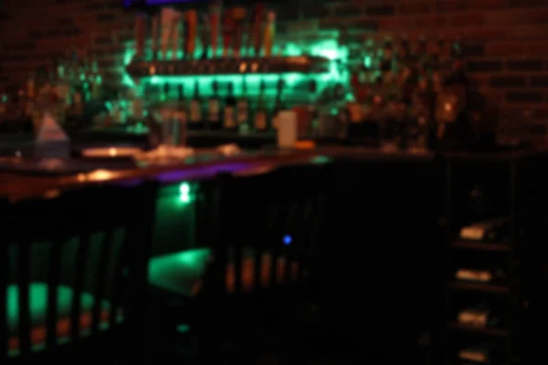 Blur Background Bar Restaurant Interior Green Lights — Stock Photo, Image