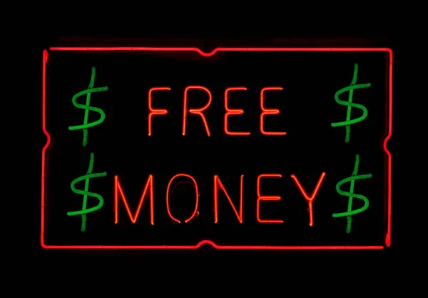Vintage Neon Free Money Zarejestruj Się Symbolem Dolara — Zdjęcie stockowe