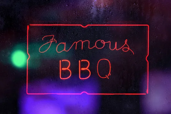 Old Famous Barbecue Sign Rainy Window — Stock Photo, Image