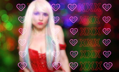 Bulanık Arkaplan Seksi Kadın Vintage Neon Tabelası Seks İşçisi Kavramı