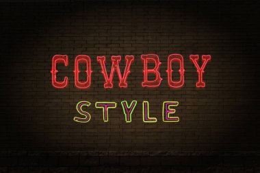 Brick Wall Cowboy Stili 'ndeki Vintage Neon Tabelası