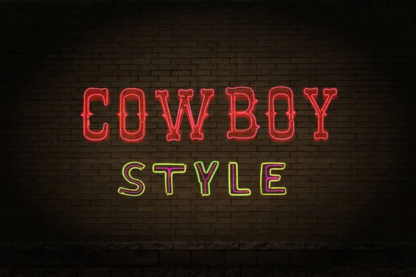 Brick Wall Cowboy Stili Ndeki Vintage Neon Tabelası — Stok fotoğraf