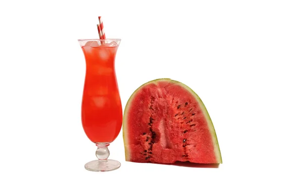 Frischer Wassermelonensaft Glas Mit Stroh Auf Weißem Hintergrund — Stockfoto