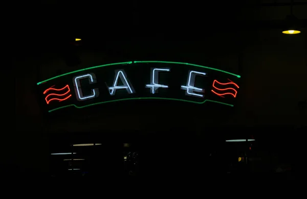 Style Vintage Neon Cafe Ouvrir Une Session Small Town Restaurant — Photo