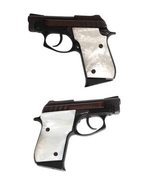 Small Black Caliber Handgun Pearl Grips — Stockfoto