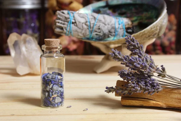 Dried Lavender With Palo Santo Sticks and Abalone Shell For Smudging in Background