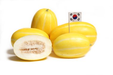 Summer Melon Harvest - Ginkaku Korean Melons - Cucumis melo var. makuwa Isolated on White