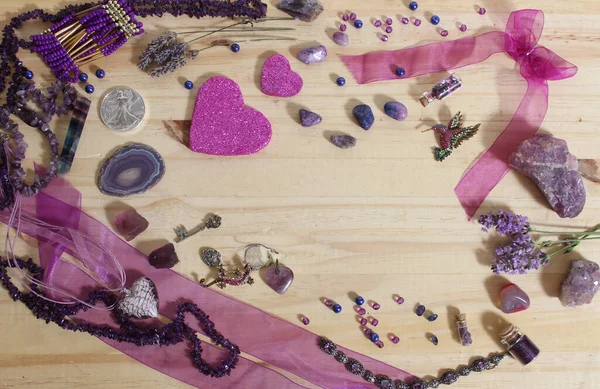 Purple and Pink Jewelry With Glitter Hearts and Amethyst Stones