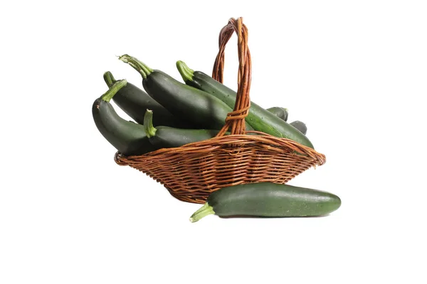 Basket Fresh Organic Zucchini Isolated White — Foto de Stock
