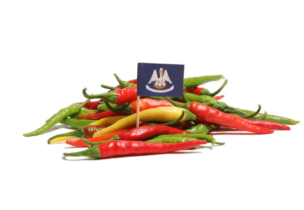 Mixed Color Fresh Cayenne Peppers Flag Louisiana Isolated White — Foto de Stock