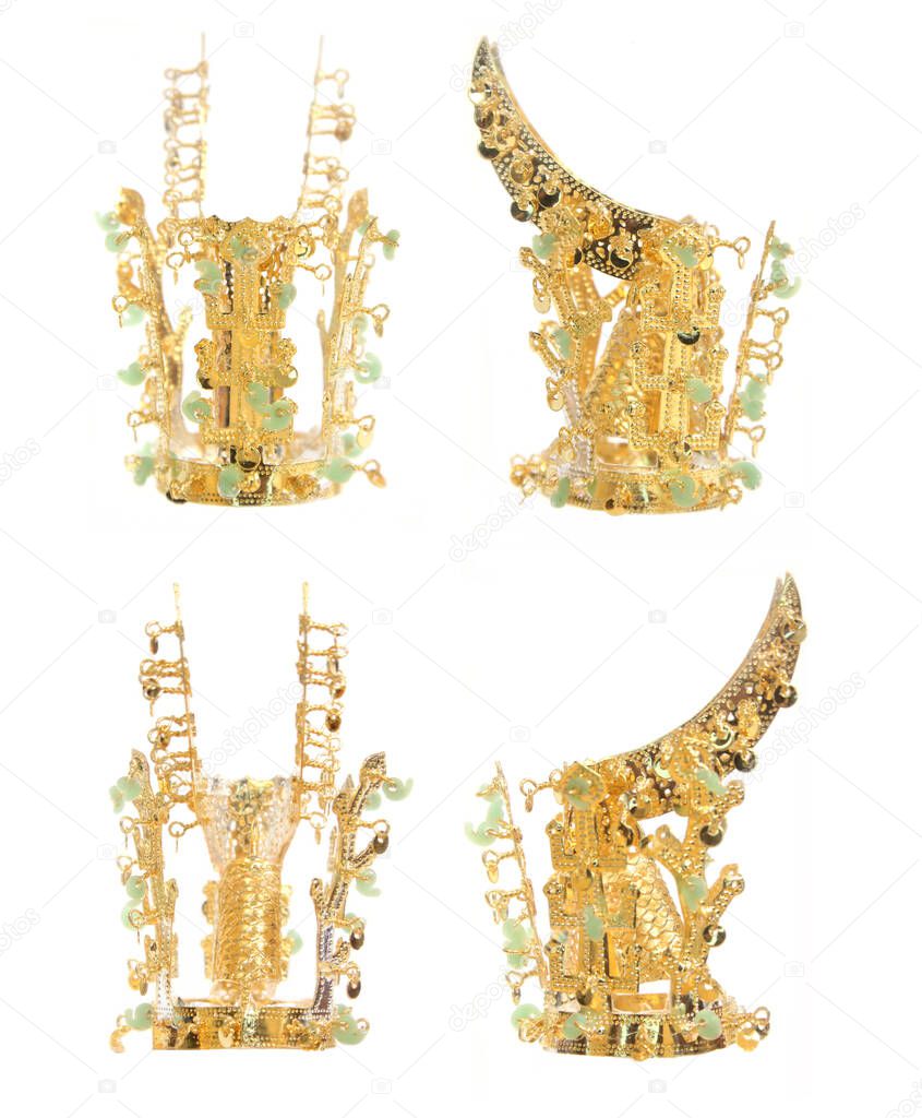 Antique Golden Crown From Asia Isolated on White Background