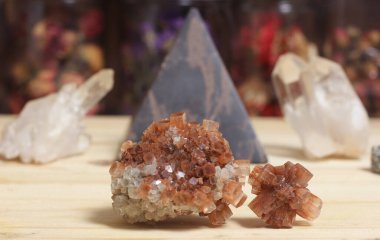 Aragonite Carbonate Crystals With Pyramid in Background Shallow DOF clipart