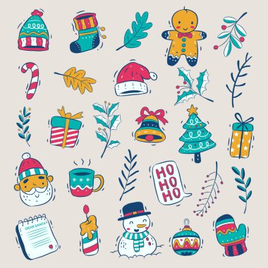 El çizimi Noel ögesi koleksiyonu