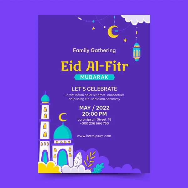 Handgezeichnete Eid Fitr Oder Islamische Plakatvorlage Mit Der Moschee Illustration — Stockvektor