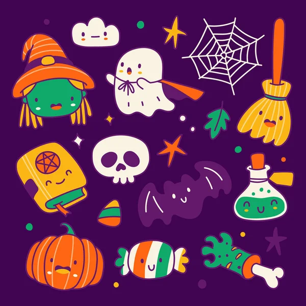 Halloween Collection Éléments Dans Style Dessin Animé — Image vectorielle
