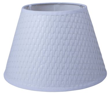 Klasik İmparatorluk konisi çanı, beyaz koni şeklindeki, dokunmuş abajur, beyaz arka planda, yakın çekim izole edilmiş. 