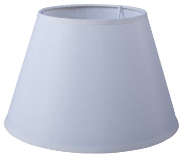 Klasik imparatorluk beyaz koni çanı. Beyaz arka planda koni şeklinde ince bir abajur. Yakın çekim izole edilmiş. 