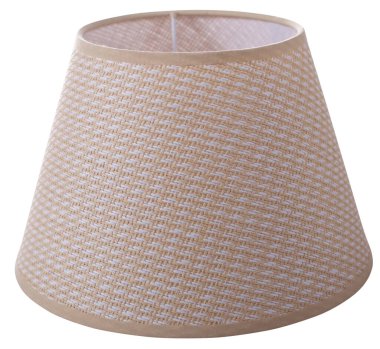 Klasik bir imparatorluk bej koni çanı. Örgü şeklinde, beyaz bir arka planda, yakın çekim izole edilmiş bir abajur. 