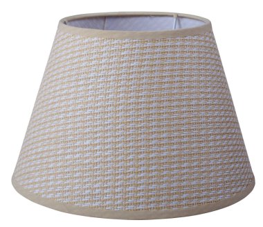 Klasik bir imparatorluk bej koni çanı. Örgü şeklinde, beyaz bir arka planda, yakın çekim izole edilmiş bir abajur. 