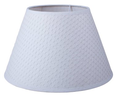 Klasik İmparatorluk konisi çanı, beyaz koni şeklindeki, dokunmuş abajur, beyaz arka planda, yakın çekim izole edilmiş. 