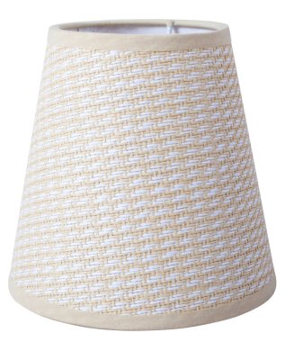 Derin imparatorluk hunisi örülmüş beyaz sarı konik abajur beyaz arka planda izole edilmiş yakın çekim 