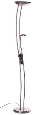 kıvrımlı gümüş alüminyum yükseltici zemin lambası gölge ve beyaz arkaplanda izole edilmiş küçük okuma ışığı