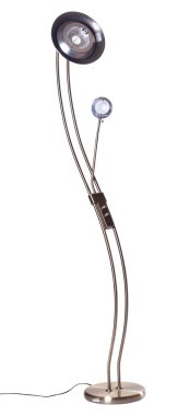 kıvrımlı nikel yükseltici torchiere zemin lambası gölge ve beyaz arkaplanda izole edilmiş küçük okuma ışığı