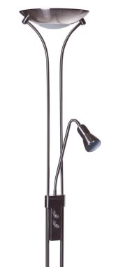 yuvarlak cam gölge ve beyaz arkaplanda izole edilmiş gümüş alüminyum yükseltici lamba küçük okuma ışığı