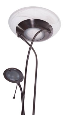 yuvarlak cam gölge ve beyaz arkaplanda izole edilmiş gümüş alüminyum yükseltici lamba küçük okuma ışığı