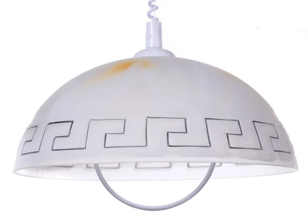 Classic White Glass Dome Pendant Light Greek Pattern Shade Cable — Stock Photo, Image
