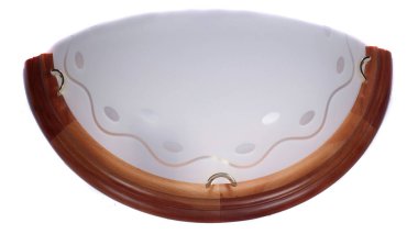 Yarım ay sifon beyaz cam duvar lamba lamba lamba dalga ve oval ve beyaz zemin izole ahtan çerçeve 