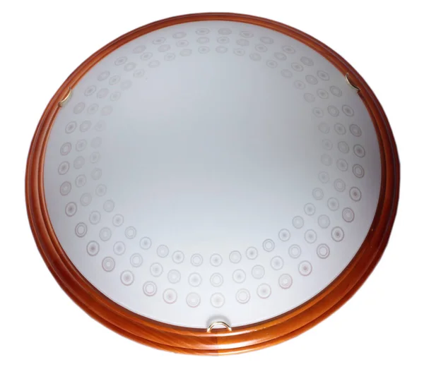 円形のフラッシュマウント白いガラス天井の光壁のコンス円のパターンと白い背景に隔離された木製のフレーム — ストック写真